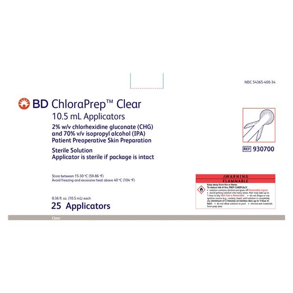Becton-Dickinson Applicator Prep Chloraprep Chg/Alc .025X13-1/8 10.5Ml Clr 25/Box, 4 Bx/Ca - 930700