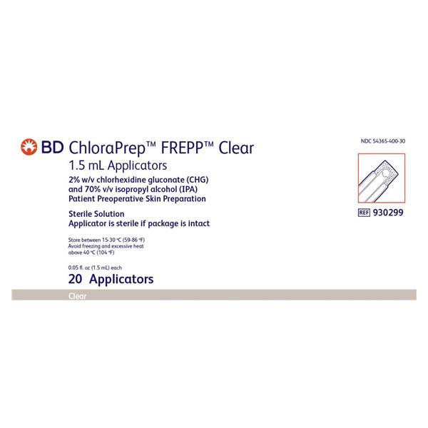 Becton-Dickinson Applicator Chloraprep Chg 2%/Isopropyl Alcohol 70% 1.5Ml Clear 20/Box, 25 Bx/Ca - 930299