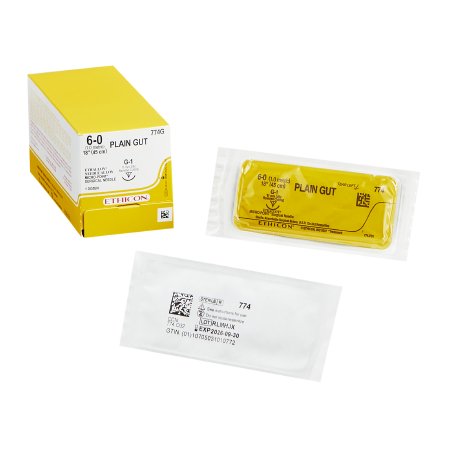 J & J Healthcare Systems - Suture with Needle Absorbable Uncoated Undyed Suture Plain Gut Size 6 - 0 18 Inch Suture 1-Needle 10.5 mm Length 3/8 Circle Reverse Cutting Needle - 774G