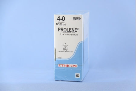 Prolene - Suture with Needle Nonabsorbable Uncoated Blue Suture Monofilament Polypropylene Suture Size 4 - 0 24 Inch Suture Double-Armed 13 mm Length 1/2 Circle Taper Point Needle - 8204H