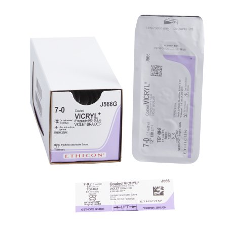 Coated Vicryl - Suture with Needle Absorbable Coated Violet Suture Braided Polyglactin 910 Size 7 - 0 12 Inch Suture Double-Armed 6.5 mm Length 3/8 Circle Spatula Needle - J566G