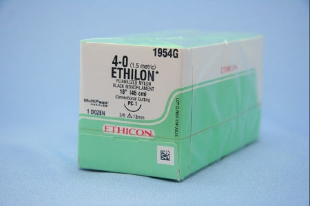 J & J Healthcare Systems Ethilon Suture with Needle Nonabsorbable Uncoated Black Suture Monofilament Nylon Size 4-0 18 Inch Suture 1-Needle 13 mm Length 3/8 Circle Precision Cosmetic - Conventional Cutting PRIME Needle - 1854G