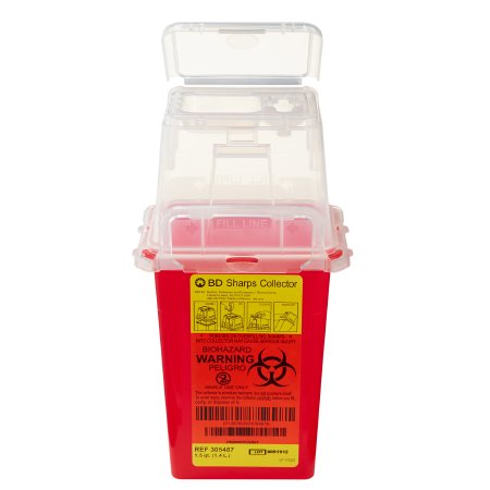 BD - Sharps Container 9 H X 4-1/2 W X 4 D Inch 1.5 Quart Red Base / Clear Lid Vertical Entry Hinged Snap On Lid - 305487