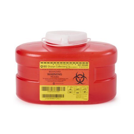 BD - Sharps Container 5-3/10 H X 9-1/10 W X 5 D Inch 3.3 Quart Red Base / Translucent Lid Vertical Entry Hinged Snap On Lid - 305488