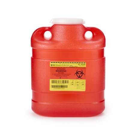 BD - Sharps Container 11-1/2 H X 9-2/5 W X 5-3/10 D Inch 6.9 Quart Red Base / Translucent Lid Vertical Entry Hinged Snap On Lid - 305489