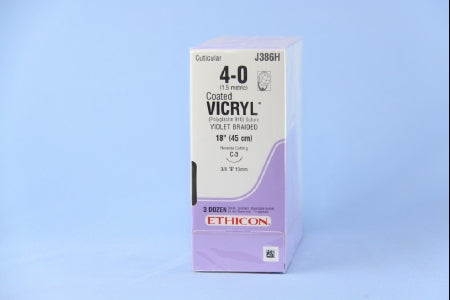 J & J Healthcare Systems Coated Vicryl Suture with Needle Absorbable Coated Violet Suture Braided Polyglactin 910 Size 4-0 18 Inch Suture 1-Needle 13 mm Length 3/8 Circle Reverse Cutting Needle - J464G