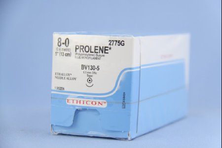 Prolene - Suture with Needle Nonabsorbable Uncoated Blue Suture Monofilament Polypropylene Suture Size 8 - 0 5 Inch Suture 1-Needle 6.5 mm Length 3/8 Circle Taper Point Needle - 2775G