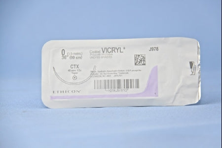J & J Healthcare Systems Coated Vicryl Suture with Needle Absorbable Coated Undyed Suture Braided Polyglactin 910 Size 0 36 Inch Suture 1-Needle 48 mm Length 1/2 Circle Taper Point Needle - J978H