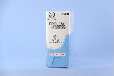 Prolene - Suture with Needle Nonabsorbable Uncoated Blue Suture Monofilament Polypropylene Suture Size 2 - 0 48 Inch Suture Double-Armed 26 mm Length 1/2 Circle Taper Point Needle - 8533H