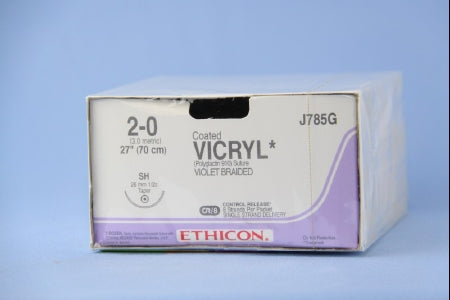 J & J Healthcare Systems Coated Vicryl Suture with Needle Absorbable Coated Violet Suture Braided Polyglactin 910 Size 2-0 27 Inch Suture 1-Needle 26 mm Length 1/2 Circle Taper Point Needle - J785G