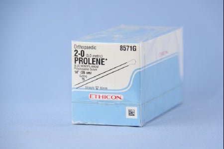 J & J Healthcare Systems Prolene Suture with Needle Nonabsorbable Uncoated Blue Suture Monofilament Polypropylene Suture Size 2-0 14 Inch Suture Double-Armed 48 mm Length Straight Conventional Cutting Needle - 8571G