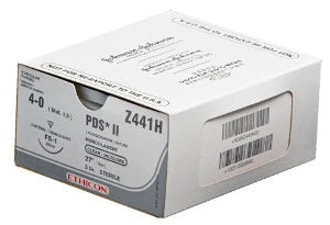 J & J Healthcare Systems PDS II Suture with Needle Absorbable Uncoated Clear Suture Monofilament Polydioxanone Size 4-0 27 Inch Suture 1-Needle 24 mm Length 3/8 Circle Reverse Cutting Needle - Z441H