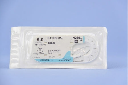 J & J Healthcare Systems Perma-Hand Suture with Needle Nonabsorbable Coated Black Suture Braided Silk Size 5-0 18 Inch Suture 1-Needle 13 mm Length 1/2 Circle Taper Point Needle - N266H