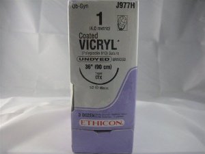 J & J Healthcare Systems Coated Vicryl Suture with Needle Absorbable Coated Undyed Suture Braided Polyglactin 910 Size 1 36 Inch Suture 1-Needle 48 mm Length 1/2 Circle Taper Point Needle - J977H