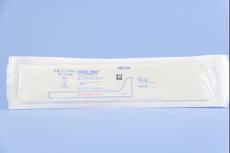 Prolene - Suture with Needle Nonabsorbable Uncoated Blue Suture Monofilament Polypropylene Suture Size 6 - 0 30 Inch Suture Double-Armed 9.3 mm Length 3/8 Circle Taper Point Needle - M8709