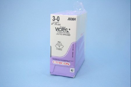 J & J Healthcare Systems Coated Vicryl Suture with Needle Absorbable Coated Undyed Suture Braided Polyglactin 910 Size 3-0 27 Inch Suture 1-Needle 24 mm Length 3/8 Circle Reverse Cutting Needle - J442H
