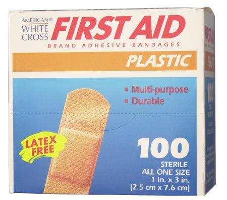 Dukal American White Cross First Aid Adhesive Strip 1 X 3 Inch Plastic Rectangle Tan Sterile - 1090033