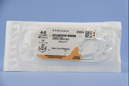 J & J Healthcare Systems Ethibond Suture with Needle Nonabsorbable Coated Green Suture Braided Polyester Size 4-0 24 Inch Suture Double-Armed 13 mm Length 1/2 Circle Taper Point Needle - X204H