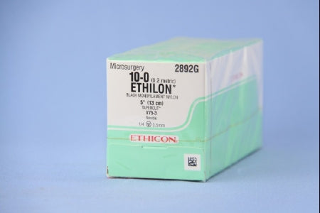 J & J Healthcare Systems Ethilon Suture with Needle Nonabsorbable Uncoated Black Suture Monofilament Nylon Size 10-0 5 Inch Suture 1-Needle 3.5 mm Length 1/4 Circle Taper Cut Needle - 2892G