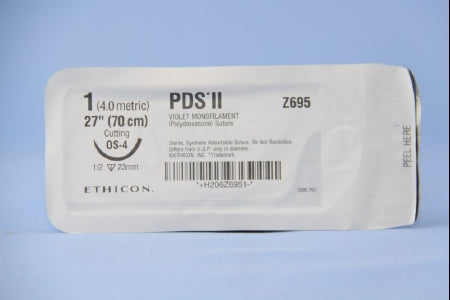PDS II - Suture with Needle Absorbable Uncoated Violet Suture Monofilament Polydioxanone Size 1 27 Inch Suture 1-Needle 22 mm Length 1/2 Circle Reverse Cutting Needle - Z695H