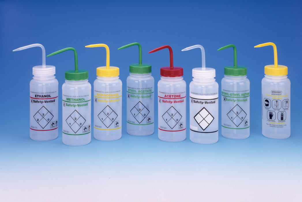 Bel-Art Products Safety-Vented Labeled Wash Bottle Wide Mouth Low Density Polyethylene with Polypropylene Cap 250 mL - 11643-0223