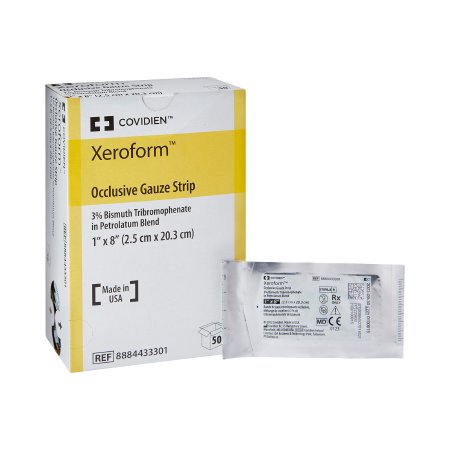 Xeroform Occlusive - Xeroform Petrolatum Impregnated Dressing 1 X 8 Inch Fine Mesh Gauze Bismuth Tribromophenate (Xeroform) / Petrolatum Sterile - 8884433301