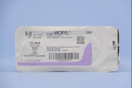 J & J Healthcare Systems Coated Vicryl Suture with Needle Absorbable Coated Violet Suture Braided Polyglactin 910 Size 8-0 12 Inch Suture Double-Armed 6.5 mm Length 3/8 Circle Spatula Needle - J548G