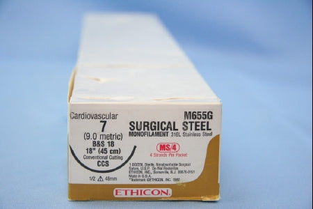 J & J Healthcare Systems - Suture with Needle Nonabsorbable Uncoated Silver Suture Stainless Steel Size 7 18 Inch Suture 1-Needle 48 mm Length 1/2 Circle Conventional Cutting Sternum Needle - M655G