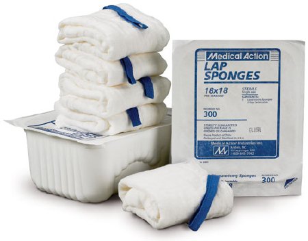 Medical Action Industries Surgical Laparotomy Sponge Cotton 18 X 18 Inch 5 Count Rigid Tray Sterile - 300
