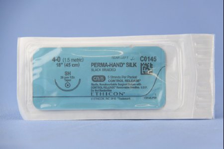 J & J Healthcare Systems Perma-Hand Suture with Needle Nonabsorbable Coated Black Suture Braided Silk Size 4-0 18 Inch Suture 1-Needle 26 mm Length 1/2 Circle Taper Point Needle - C0145