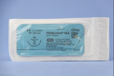 Perma-Hand - Suture with Needle Nonabsorbable Coated Black Suture Braided Silk Size 4 - 0 18 Inch Suture 1-Needle 26 mm Length 1/2 Circle Taper Point Needle - C0145
