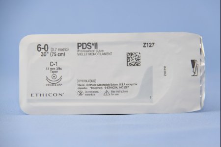 J & J Healthcare Systems PDS II Suture with Needle Absorbable Uncoated Violet Suture Monofilament Polydioxanone Size 6-0 30 Inch Suture Double-Armed 13 mm Length 3/8 Circle Taper Point Needle - Z127H