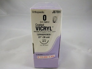 J & J Healthcare Systems Coated Vicryl Suture with Needle Absorbable Coated Undyed Suture Braided Polyglactin 910 Size 0 27 Inch Suture 1-Needle 26 mm Length 1/2 Circle Reverse Cutting Needle - J870H