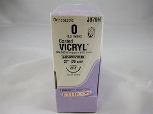 Coated Vicryl - Suture with Needle Absorbable Coated Undyed Suture Braided Polyglactin 910 Size 0 27 Inch Suture 1-Needle 26 mm Length 1/2 Circle Reverse Cutting Needle - J870H