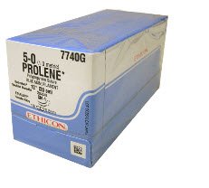 Prolene - Suture with Needle Nonabsorbable Uncoated Blue Suture Monofilament Polypropylene Suture Size 5 - 0 12 Inch Suture Double-Armed 5.5 mm Length 1/8 Circle Spatula Needle - 7740G