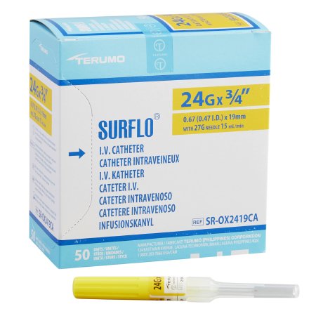 Surflo - Peripheral IV Catheter 24 Gauge 0.75 Inch Without Safety - SR-OX2419CA