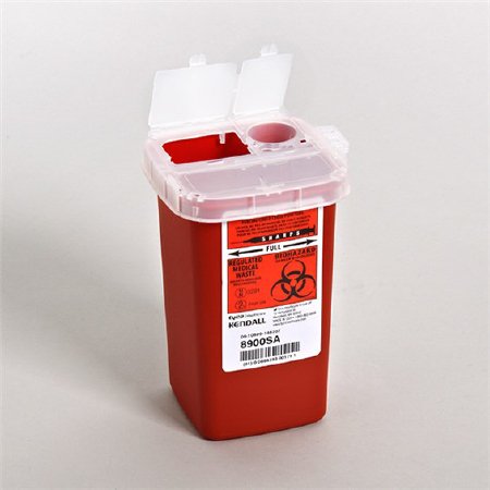 Cardinal SharpSafety Phlebotomy Sharps Container 1-Piece 6-1/4 H X 4-1/2 W X 4-1/4 D Inch 1 Quart Red Vertical Entry Lid - 8900SA