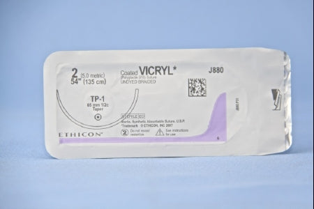 Coated Vicryl - Suture with Needle Absorbable Coated Undyed Suture Braided Polyglactin 910 Size 2 54 Inch Suture 1-Needle 65 mm Length 1/2 Circle Taper Point Needle - J880T