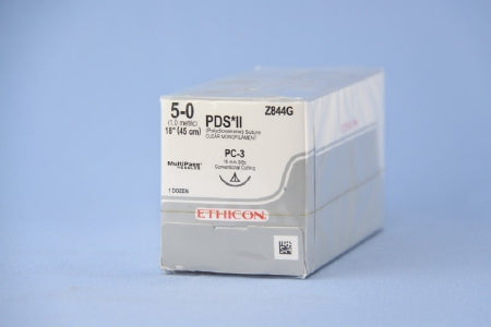 J & J Healthcare Systems PDS II Suture with Needle Absorbable Uncoated Clear Suture Monofilament Polydioxanone Size 5-0 18 Inch Suture 1-Needle 16 mm Length 3/8 Circle Precision Cosmetic - Conventional Cutting PRIME Needle - Z844G