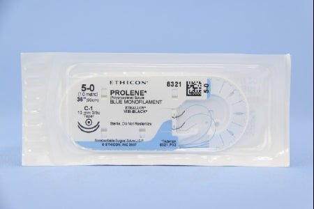 Prolene - Suture with Needle Nonabsorbable Uncoated Blue Suture Monofilament Polypropylene Suture Size 5 - 0 36 Inch Suture Double-Armed 12 mm Length 3/8 Circle Taper Point Needle - 8321H