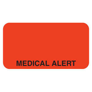 Tabbies Allergy Labels, "Medical Alert" Fluorescent Red - 1-5/8"W x 7/8"H, 560  per Roll - V-MC218
