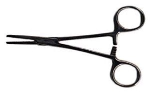 Medical Action Industries Hemostatic Forceps Mosquito 4-3/4 Inch Floor Grade Nickel Plated Stainless Steel Sterile Ratchet Lock Finger Ring Handle Curved Serrated Tip - 56224
