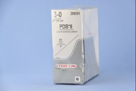 J & J Healthcare Systems PDS II Suture with Needle Absorbable Uncoated Clear Suture Monofilament Polydioxanone Size 3-0 27 Inch Suture 1-Needle 60 mm Length Straight Conventional Cutting Needle - Z663H