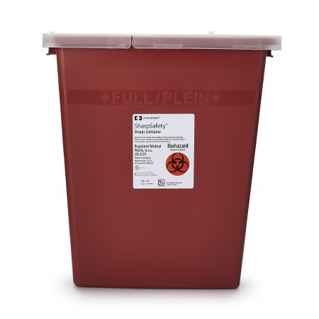 SharpSafety - Sharps Container 17-1/2 H X 15-1/2 W X 11 D Inch 8 Gallon Red Base / White Lid Vertical Entry Hinged Lid - 8980-