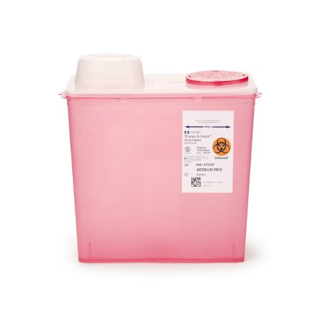Monoject - Sharps Container 10-9/10 H X 10-1/2 W X 6-3/4 D Inch 2 Gallon Red Base / Translucent Lid Vertical Entry Chimney Top Lid - 8881676285