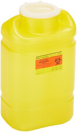 Becton Dickinson Chemotherapy Sharps Container 2-Piece 14 H X 7-1/2 W X 10-1/2 D Inch 5 Gallon Yellow Snap On Lid - 305493