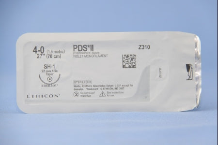 J & J Healthcare Systems PDS II Suture with Needle Absorbable Uncoated Violet Suture Monofilament Polydioxanone Size 4-0 27 Inch Suture 1-Needle 22 mm Length 1/2 Circle Taper Point Needle - Z310H