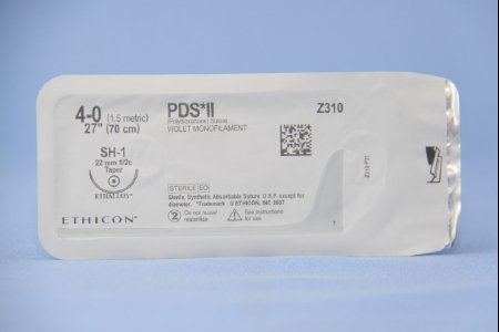 PDS II - Suture with Needle Absorbable Uncoated Violet Suture Monofilament Polydioxanone Size 4 - 0 27 Inch Suture 1-Needle 22 mm Length 1/2 Circle Taper Point Needle - Z310H