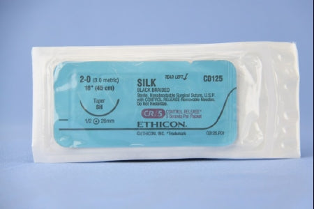 J & J Healthcare Systems Perma-Hand Suture with Needle Nonabsorbable Coated Black Suture Braided Silk Size 2-0 18 Inch Suture 1-Needle 26 mm Length 1/2 Circle Taper Point Needle - C0125