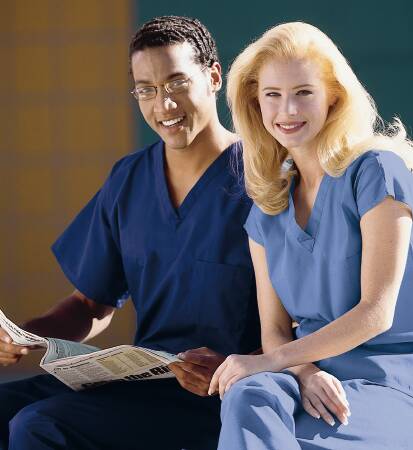 Fashion Seal Uniforms - Scrub Shirt Large Navy Blue 1 Pocket Short Set-In Sleeve Unisex - 6785-L